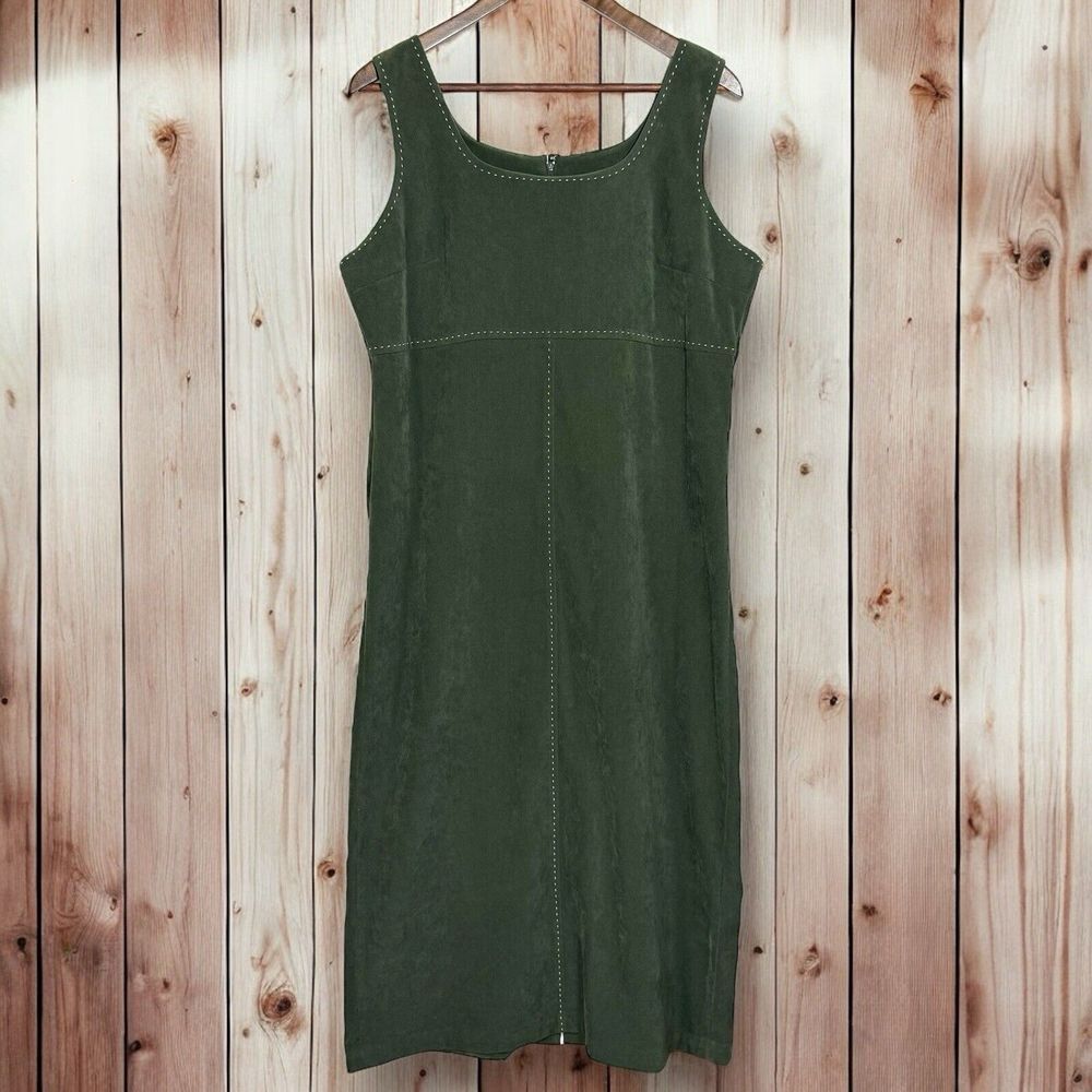NWOT Vintage Talbots Velvet Dress Size 12 Empire Waist Midi Olive Green Velour‎